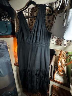 Idyllwind Faux Suede Fringe Dress Size XL Black Sleeveless